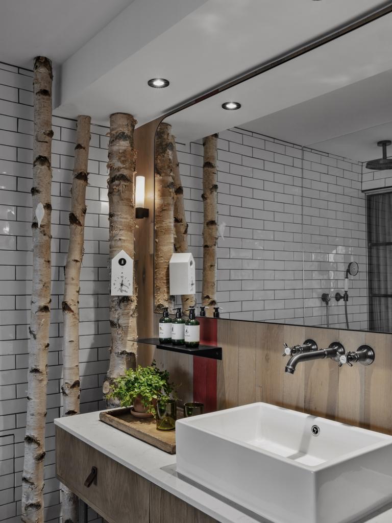 Inside one of the Treehouse Hotel’s bathrooms.