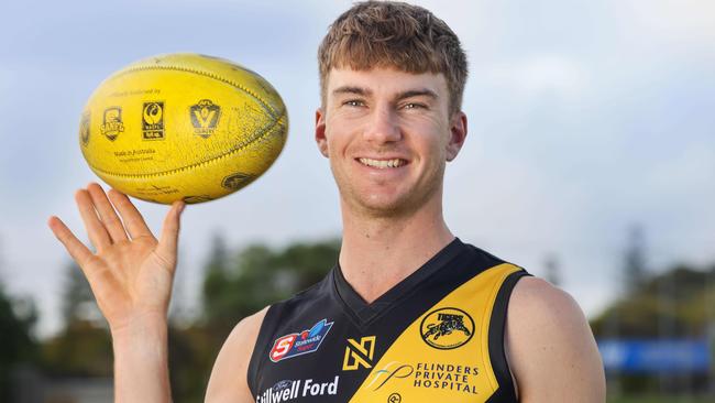 Glenelg’s Tom Schott has just returned from a knee injury. Picture: Russell Millard