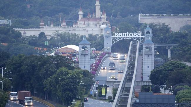 Vehicles travel in and out of Sentosa Island ahead of the summit. Picture: AP.