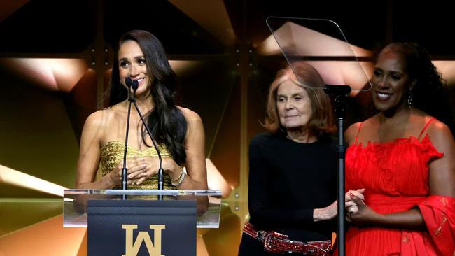 Meghan speaks onstage with Gloria Steinem during the Ms. Foundation Women of Vision Awards in 2023. Picture: Kevin Mazur/Getty Images Ms. Foundation for Women