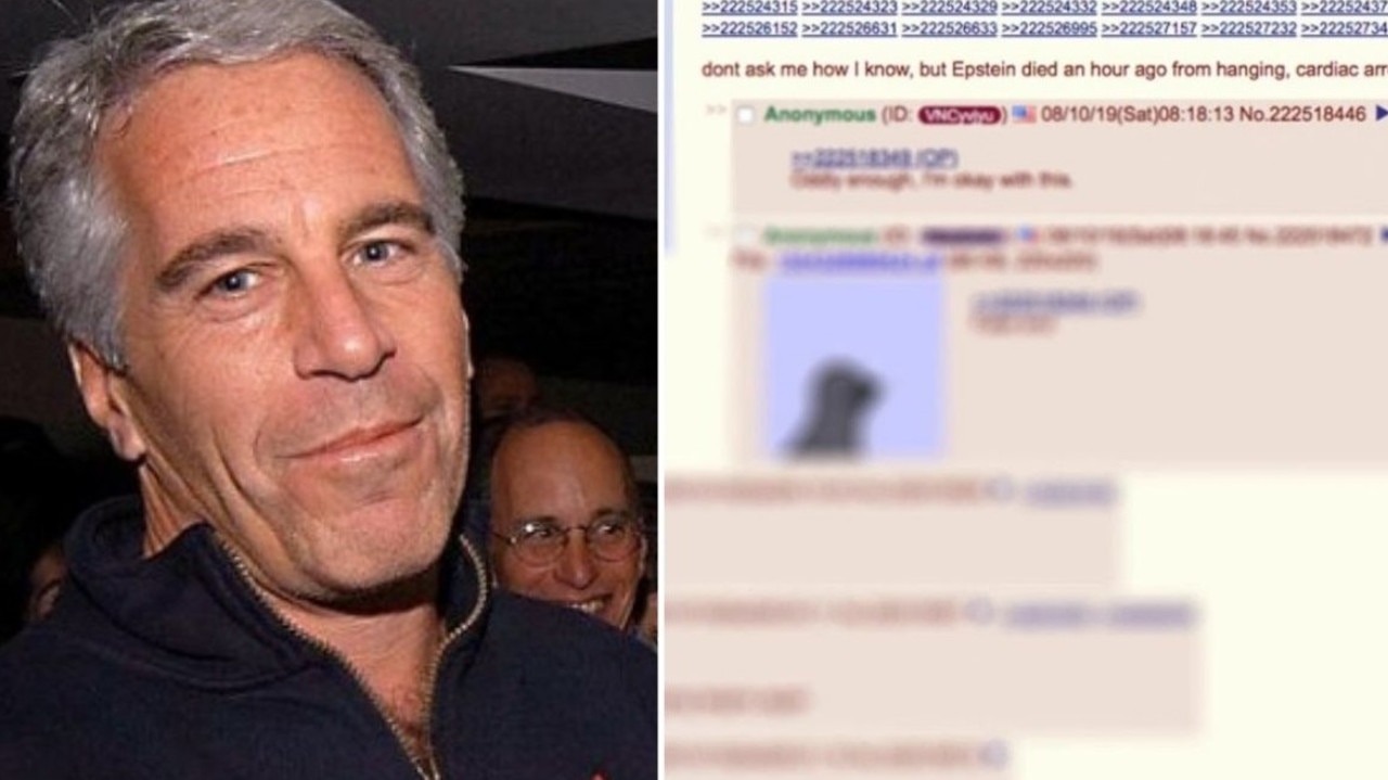 News of Jeffrey Epstein's death was allegedly first leaked on 4chan. Picture: Supplied