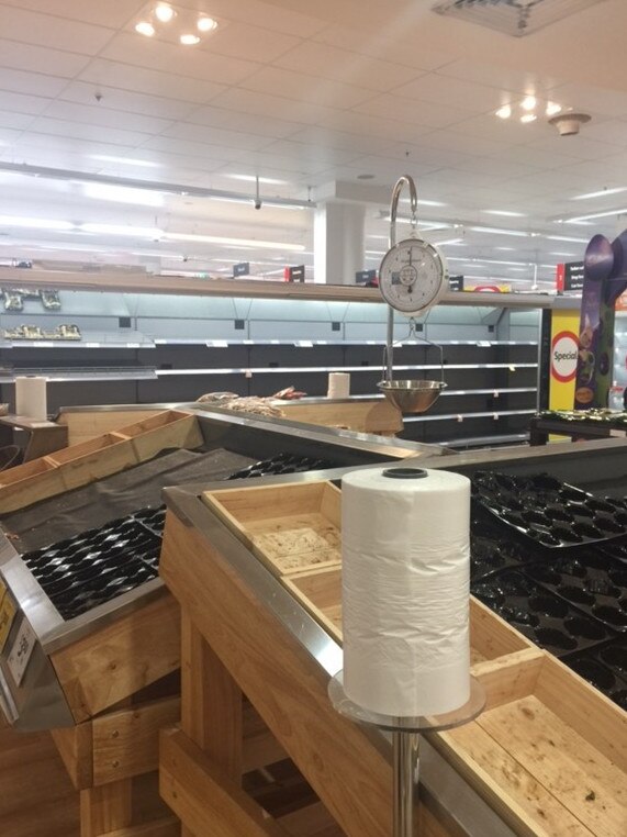 Empty shelves at Coles in Melbourne. Picture: John Ferguson