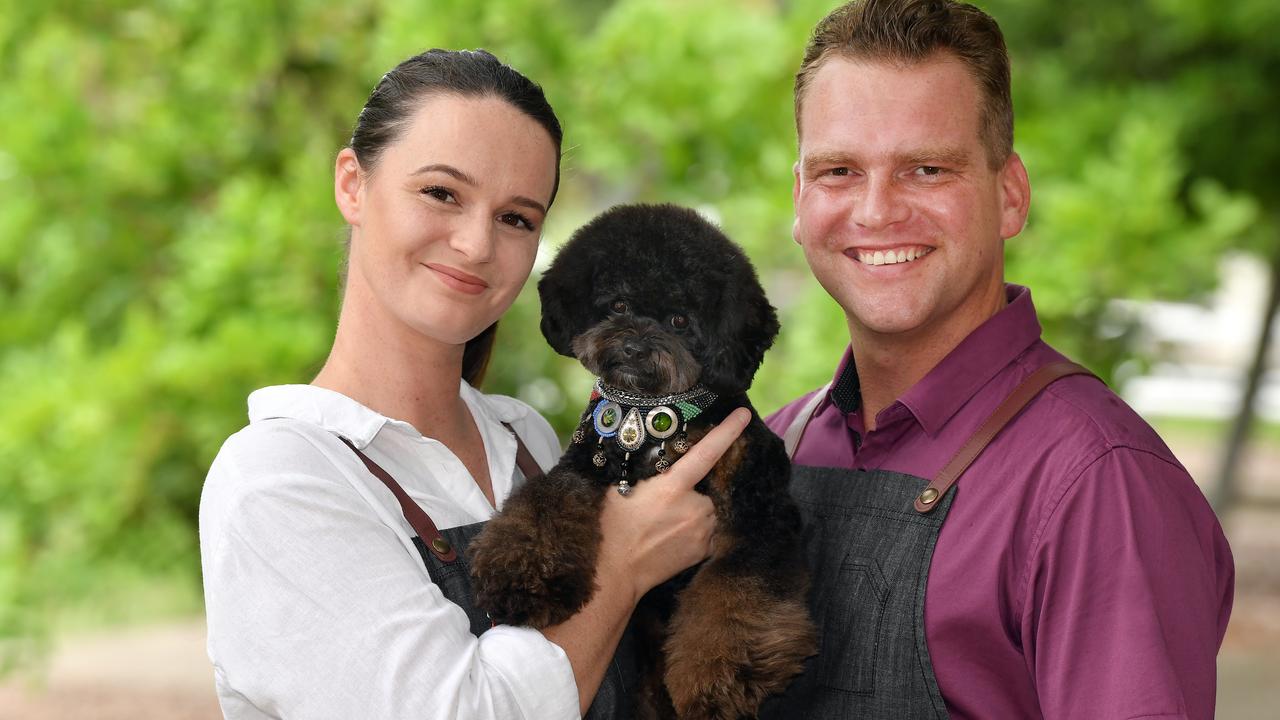 Shayla Knipe and her partner Chris Phillips, pictured with their dog Leroy Brown. Photo Patrick Woods / Sunshine Coast Daily.