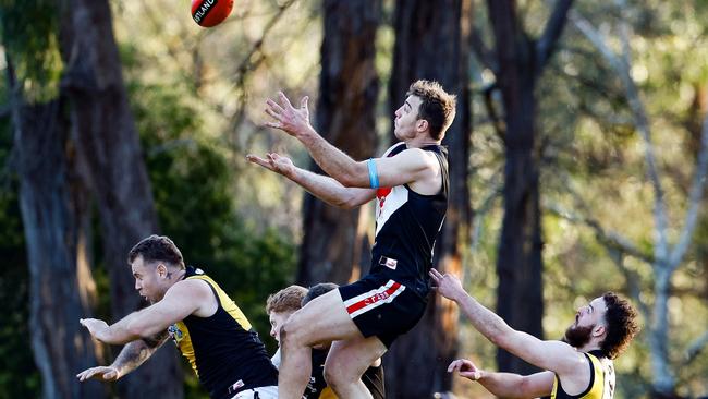 Tim Smith climbs for a grab against Mitcham. Picture: Field of View Photography