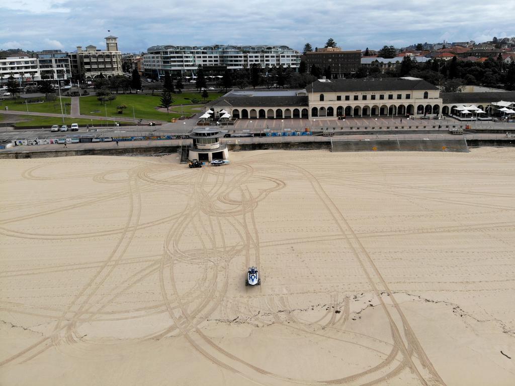 A deserted Bondi Beach after being shut down by the government to prevent social spreading of the virus. Picture: Toby Zerna