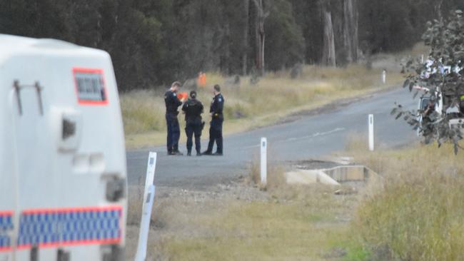 Police on scene at the motorcycle crash in Kumbarilla. Picture: Sam Turner