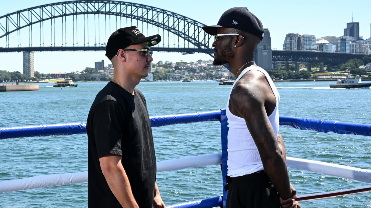 Tim Tszyu and Tony Harrison face off at Sydney Harbour, Picture: Grant Trouville