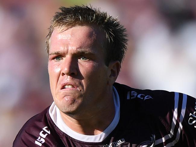 Jake Trbojevic of the Sea Eagles during the Round 7 NRL match between the Manly Sea Eagles and the Canberra Raiders at Lottoland in Sydney, Sunday, April 28, 2019. (AAP Image/Joel Carrett) NO ARCHIVING, EDITORIAL USE ONLY