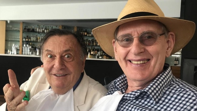 Ross Fitzgerald and Barry Humphries at Sydney’s Catalina restaurant in 2019. Picture: Supplied