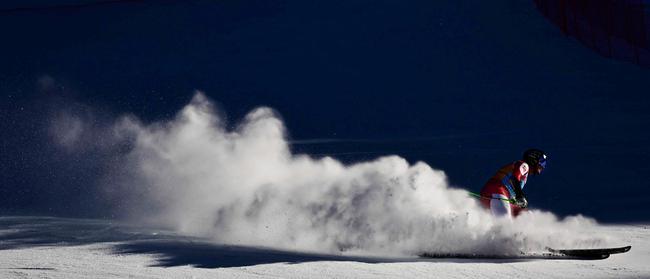 Daniel Danklmaier of Austria reaches the finish line in the men’s Super-G at the FIS Alpine Skiing World Cup in Switzerland. Picture: Marco Bartorello/AFP