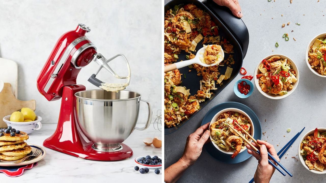 Run, don't walk: Harvey Norman has dropped big savings on cookware, kitchen appliances, TVs, laptops and more. Pictures: KitchenAid, Sunbeam.