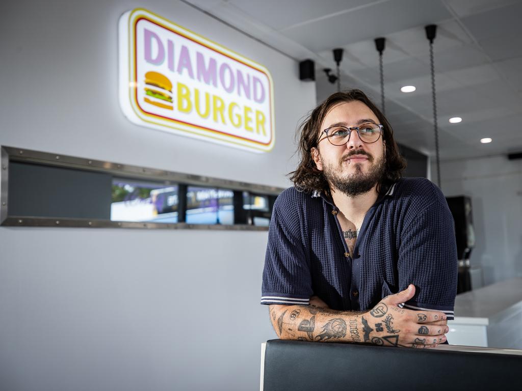 Owner Josh Rivers at his new Diamond Burger joint in Glenunga. Picture: Tom Huntley