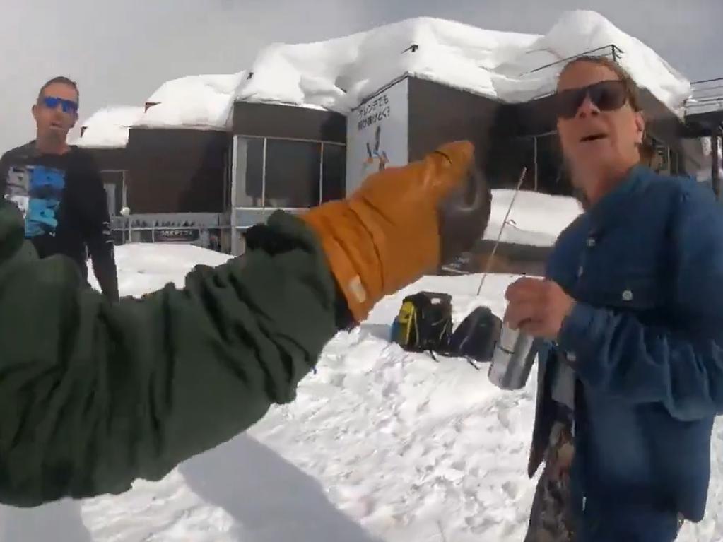 The snowboarder exploded at the tourist for smoking. Picture: Supplied