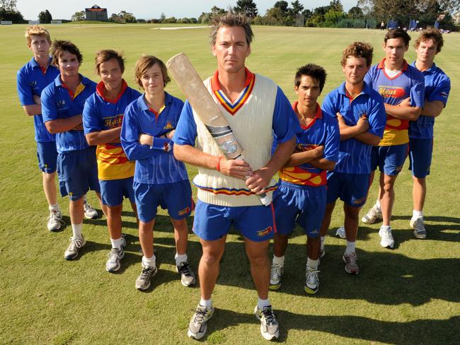 Nick Jewell in 2011 with some of Frankston Peninsula’s young players, including Scott Boland (second from right).