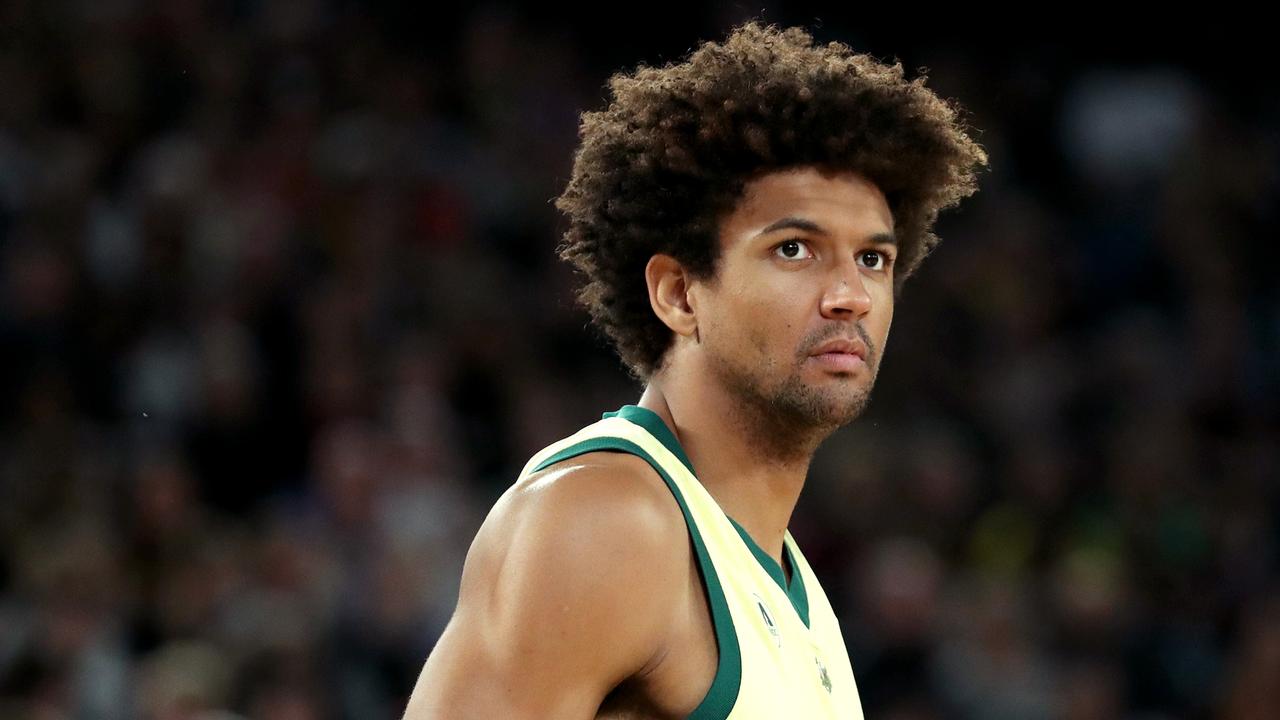 MELBOURNE, AUSTRALIA – AUGUST 17: Matisse Thybulle of Australia looks on during the match between the Australian Boomers and South Sudan at Rod Laver Arena on August 17, 2023 in Melbourne, Australia. (Photo by Kelly Defina/Getty Images)