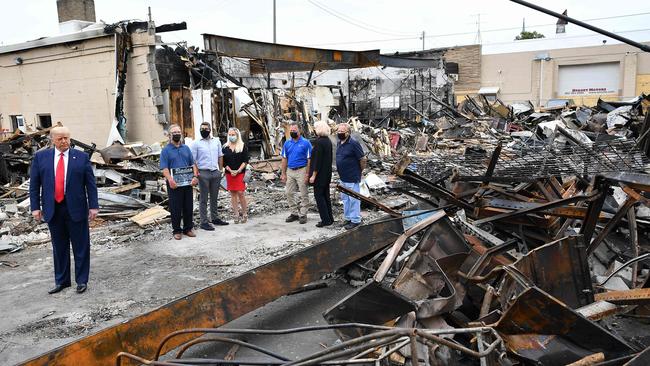 US President Donald Trump tours an area affected by civil unrest in Kenosha, Wisconsin on September 1, 2020. Picture: AFP