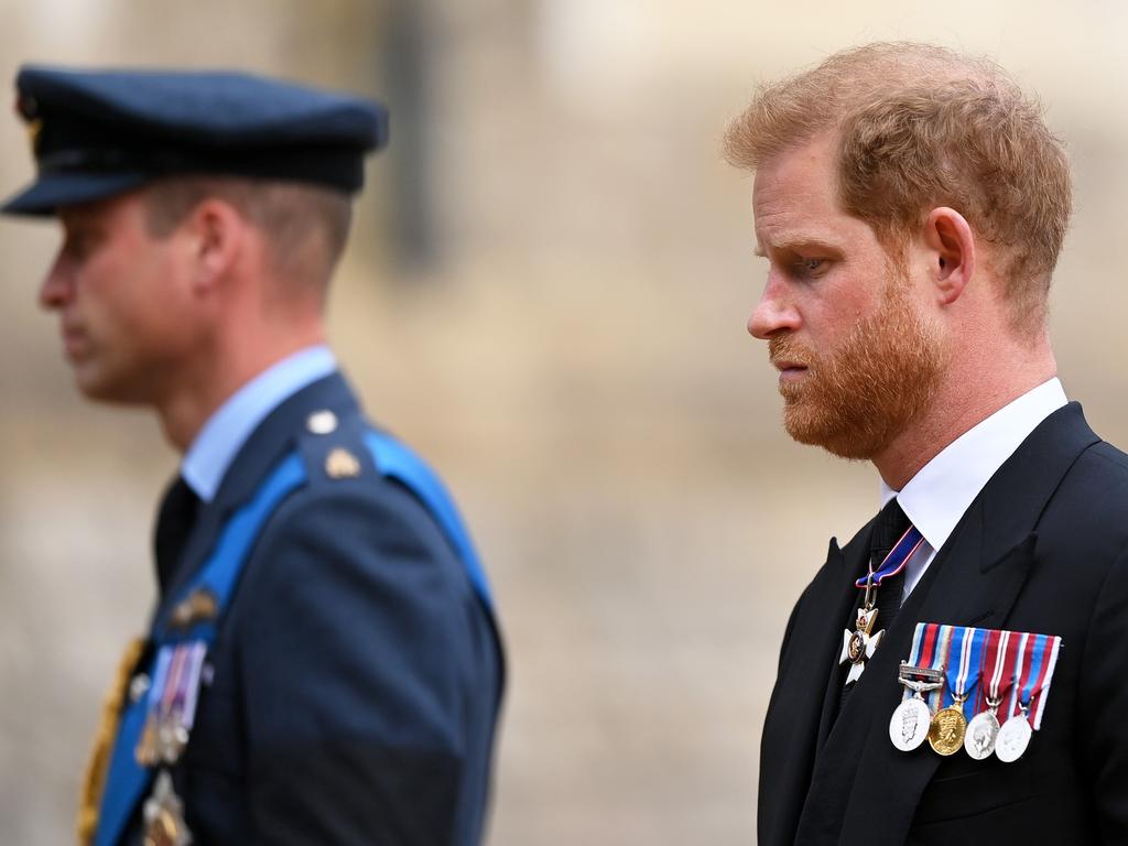 Prince William and Prince Harry join the procession following the hearse carrying the Queen’s coffin. Picture: Justin Setterfield/Getty Images