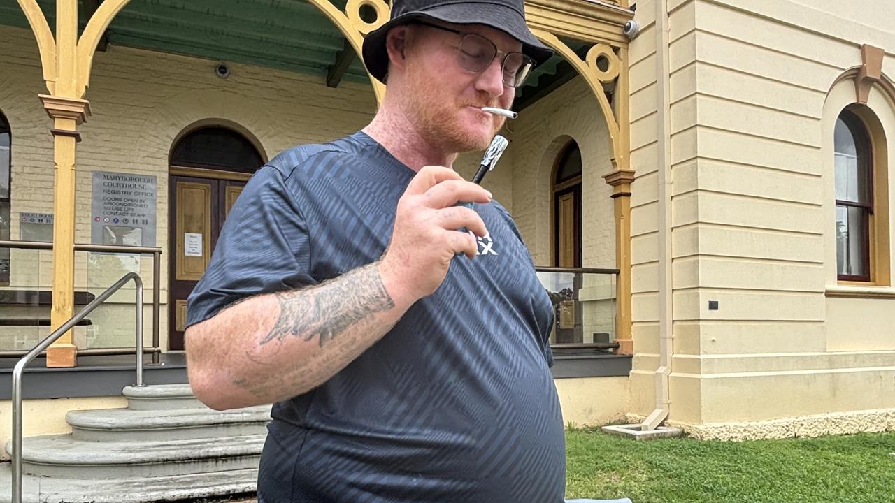 Gunshot survivor Daniel Baumgart outside Maryborough Supreme Court where he was supporting his brother James who was being sentenced for drug charges.