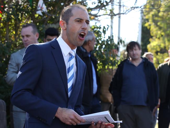 Weekend Auction at 15 Linton Ave, West Ryde, with a final price of $1,335,000. Pictured is the Auctioneer, Rocky Bartolotto. Picture: David Swift