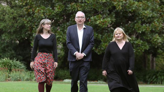 L to R Karen, who was Paul Denyer victim Natalie Russell’s friend, MP David Limbrick who was Ms Russell’s boyfriend at the time, and author Vikki Petraitis. Picture: David Crosling