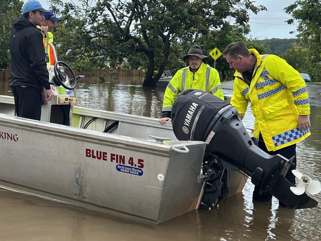 A Southern Cross University research boat working with police in rescue efforts in Lismore. Picture: Bradley Eyre