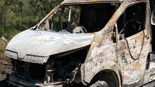 An allegedly stolen courier van swiped from the Aramex depot at Maryborough has reportedly been found burnt out and abandoned.