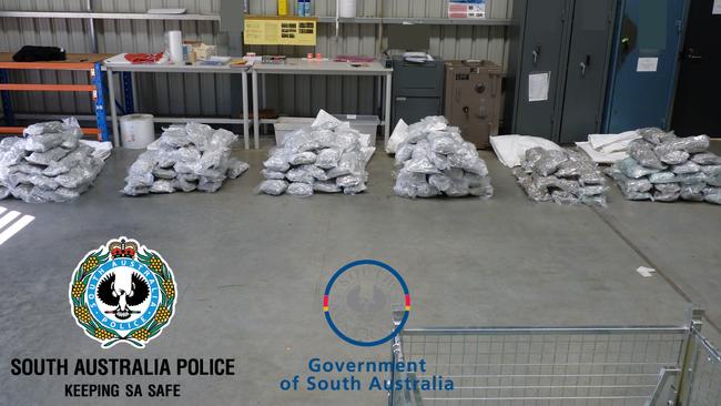 Bags of cannabis stacked up at Port Adelaide. Picture: SA Police