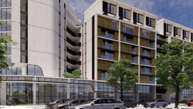 Proposed development in Gungahlin featuring eight storeys, ground floor commercial tenancies with roughly 143 dwellings. Image: Supplied from Development Application ACT