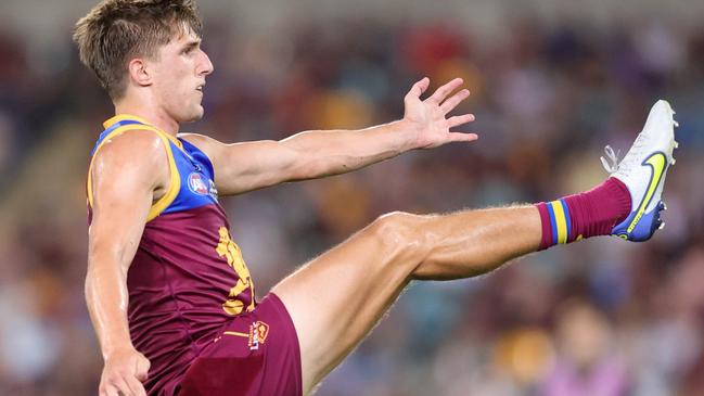 Zac Bailey kicks a goal for the Brisbane Lions. Picture: AFL Photos via Getty Images