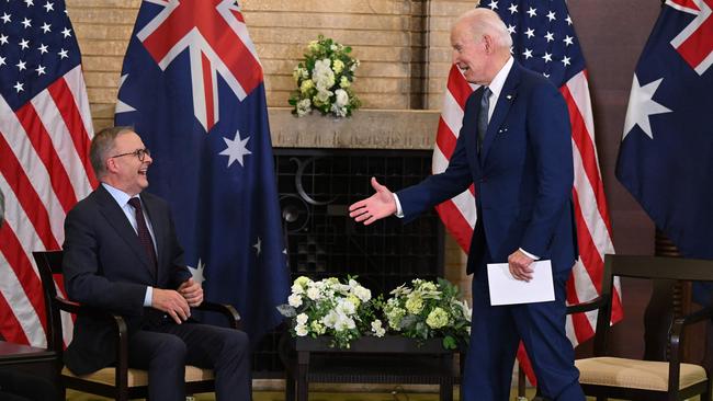 Anthony Albanese got off to a warm start with President Joe Biden in Tokyo. Picture: AFP