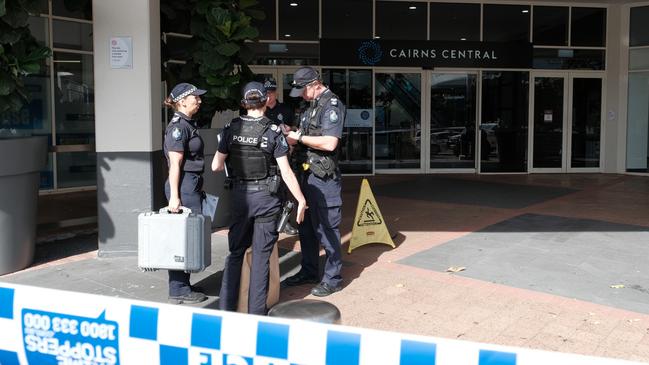 Police investigating the fatal stabbing at Cairns Central on September 22, 2021.