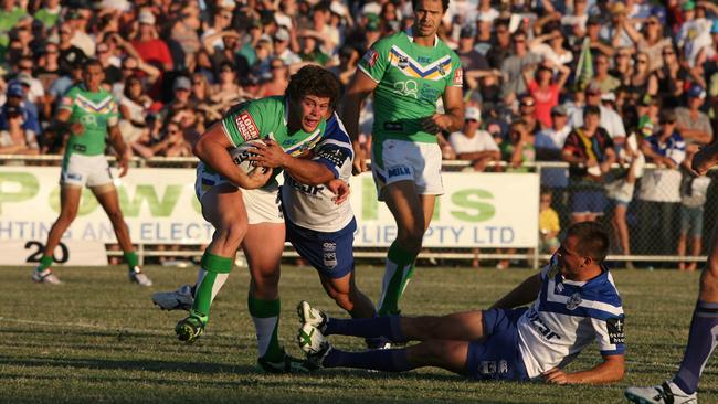 The Raiders, pictured playing a trial against the Bulldogs NRL at Wagga Wagga’s McDonalds Park in 2012, will play an NRL match in the regional NSW town next year.