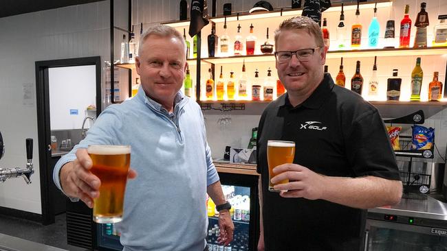 Premier Jeremy Rockliff with X-Golf Launceston owner Marshall Pooley after announcing a new small business start-up permit. Picture: Supplied