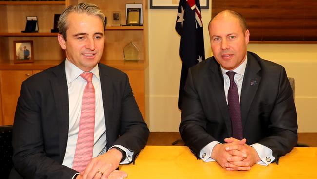 Treasurer Josh Frydenberg meets with Commonwealth Bank CEO Matt Comyn. Picture: Stuart McEvoy/The Australian