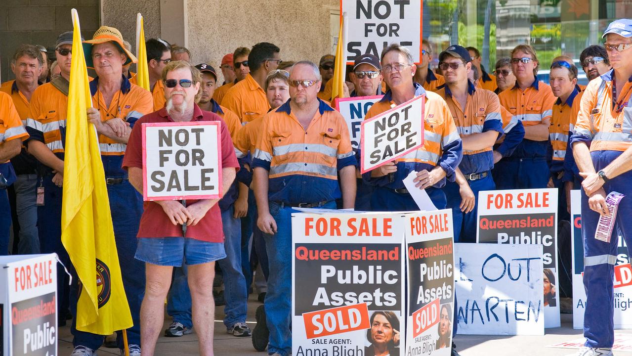 HAVEN’T FORGOTTEN: Rockhampton Rail Workers demonstrate over public assets sale by Premier Anna Bligh in 2009.