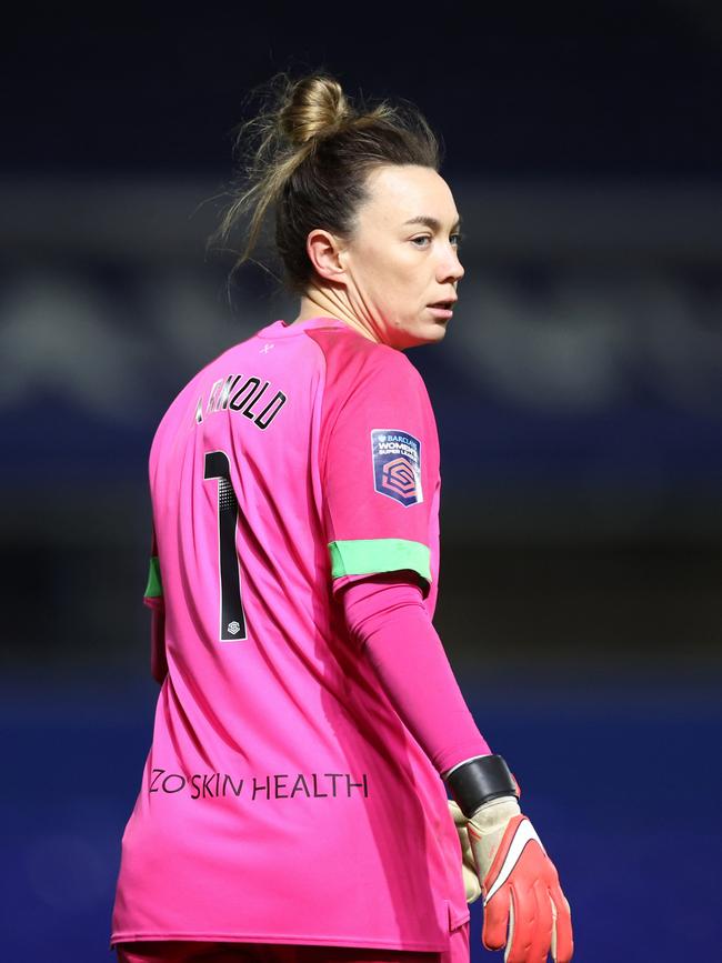 Mackenzie Arnold of West Ham United during the FA Women's Continental Tyres League Cup match between Birmingham City and West Ham United at St Andrew's Trillion Trophy Stadium on January 24, 2024 in Birmingham, England. (Photo by Catherine Ivill/Getty Images)