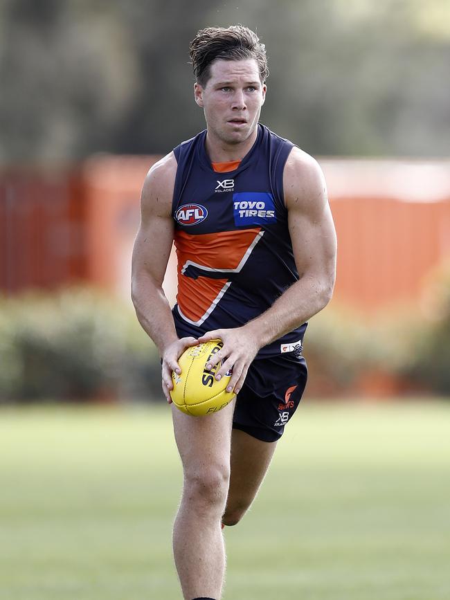 Toby Greene on the move at GWS Giants training. Picture: Getty Images. 