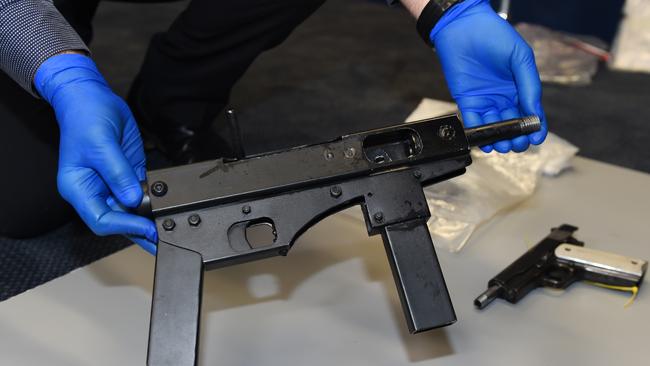 One of the machine guns police seized after raiding the Nerang shed. (AAP Image/Dan Peled)