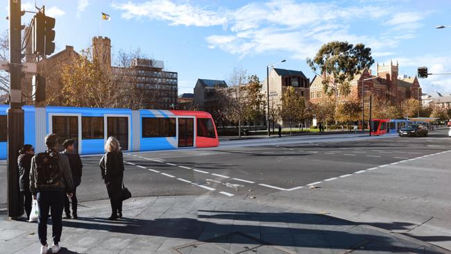 An artist’s impression of the tram extension on North Tce. Picture: Supplied