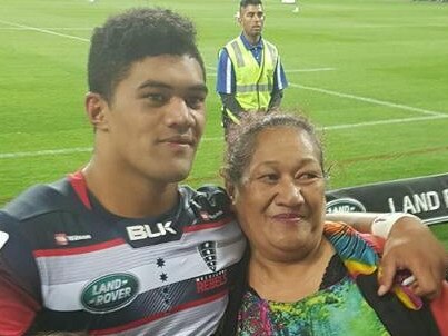 Rebels and Wallabies hooker Jordan Uelese with his late aunty Rita. 