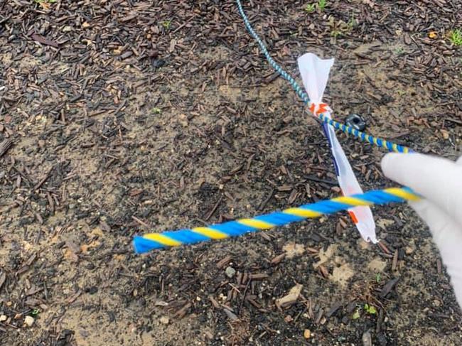 Ropes slashed on a vandalised marquee at the COVID-19 testing station. Picture: SES