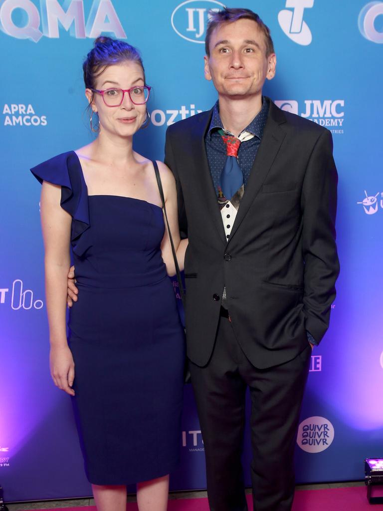 Michelle Henderson and Andrew Bonetti on the 2022 Queensland Music Awards red carpet at The Fortitude Music Hall in Brisbane. Picture: Steve Pohlner