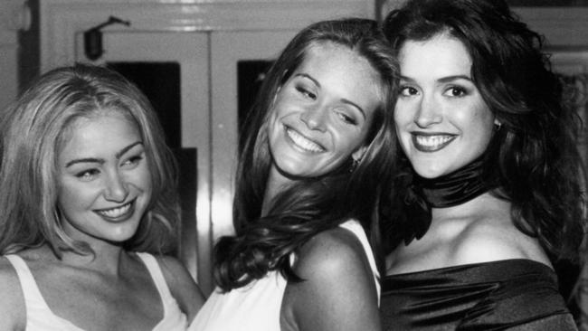 (L-R) Portia de Rossi, Elle Macpherson and Kate Fischer at the premiere of the new film 'Sirens' in 1994. Picture: Verity Chambers