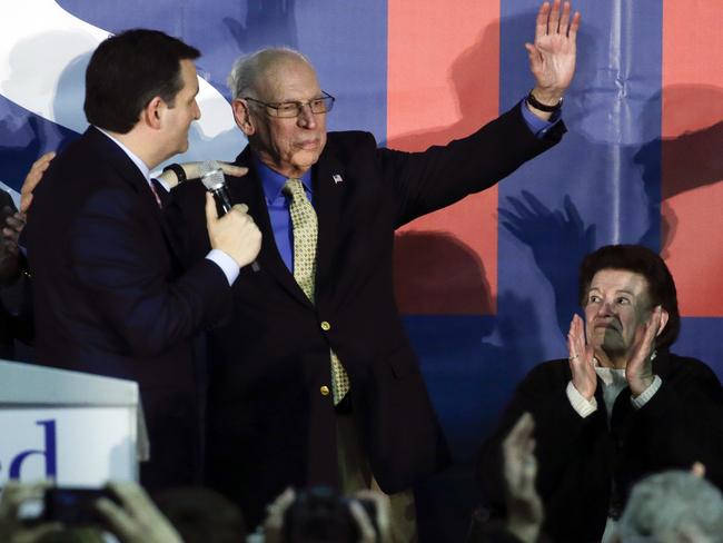 Ted Cruz with his father Rafael and his mother Eleanor Darragh in February.  Picture:  AP