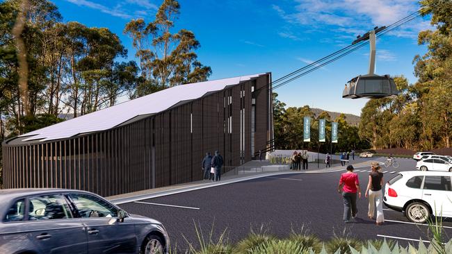 Artist’s impressions of the proposed cable car on kunanyi/Mt Wellington. Image: MWCC