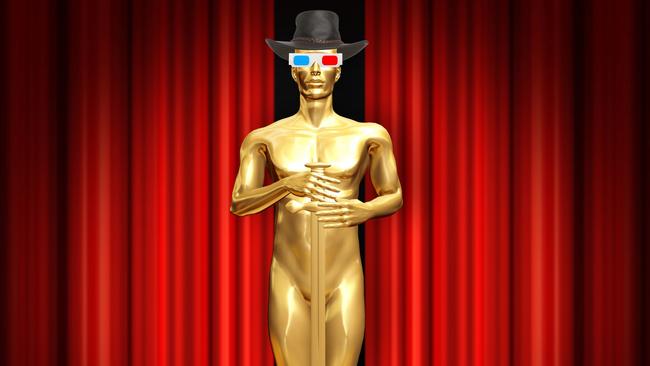 Golden statuette. Oscar. Academy Award. Akubra. 3D glasses.