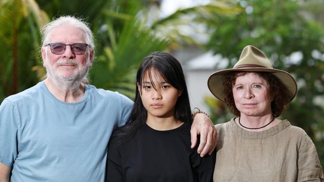 Melody Neal at home in Trinity Beach with her parents Stewart Neal and Sharon Guest. Picture: Brendan Radke