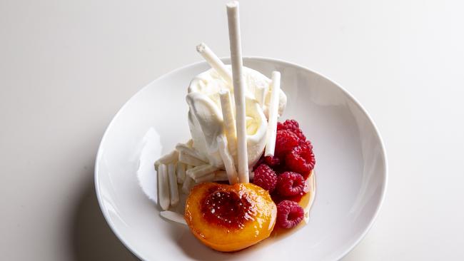 The roasted peach Melba is just one glorious dish to try at Hero. Picture: Wayne Taylor