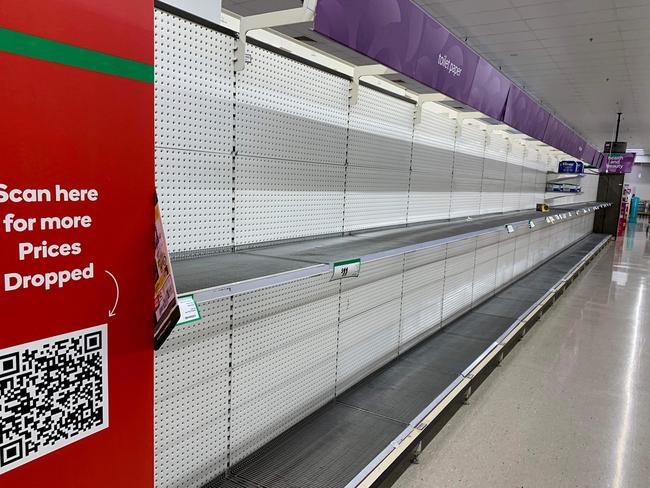 Empty shelves confront the shopper at the Woolworths at Rural View. A Woolworths spokesman said the company was pursuing alternative transport routes to ship produce into North Queensland. Picture: Supplied