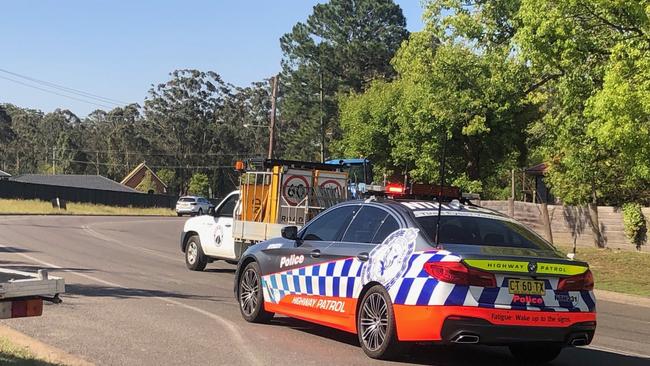 Police blocked Freemans Dr Cooranbong following a fatal accident. Supplied.